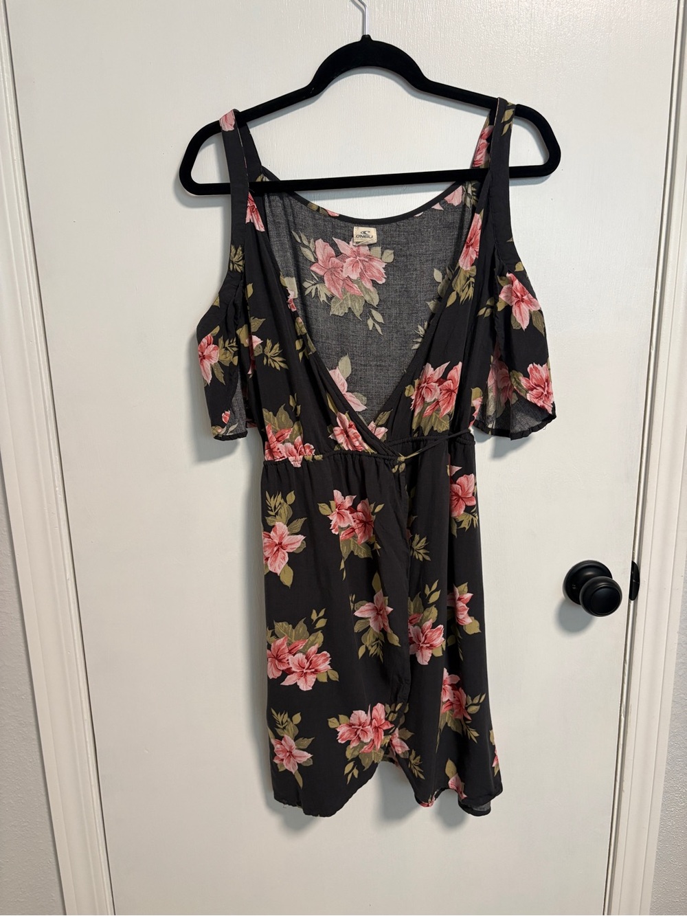O'Neill Dark Gray Wrap Dress with Pink Floral Print